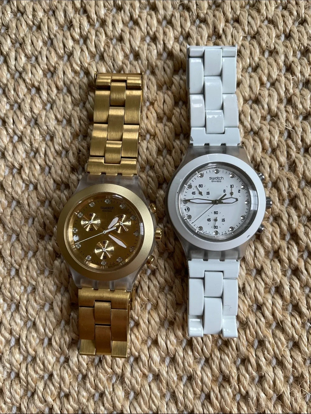 Swatch Gold and White Stainless Steel Link Wristwatches